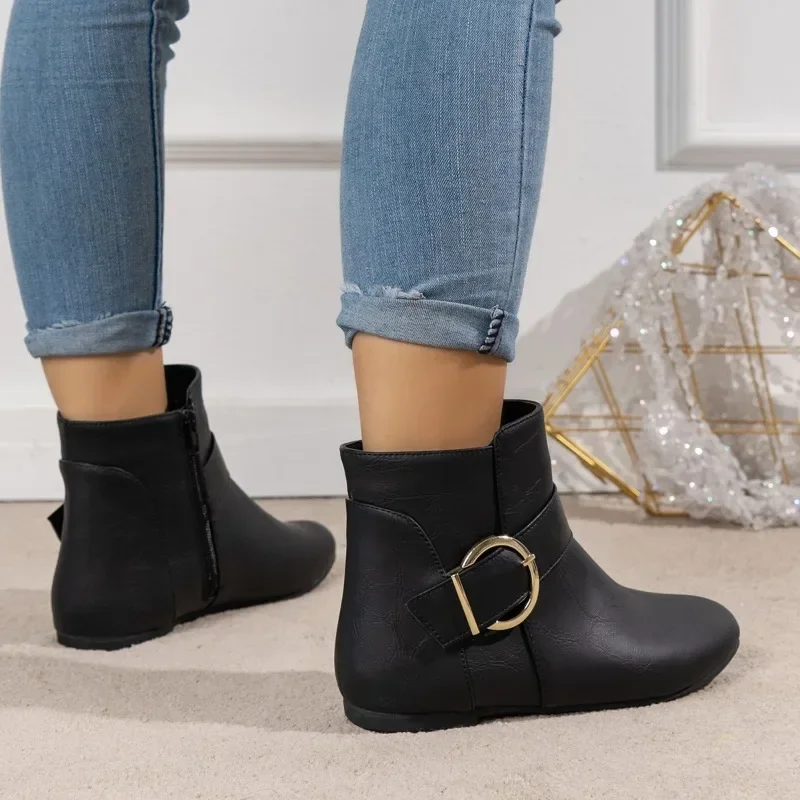 Ankle Boots for Women 2023 New Pointed Toe Women's Boots Simple Black Zipper Boots Plus Size 43 Fashion Platform Shoes Female