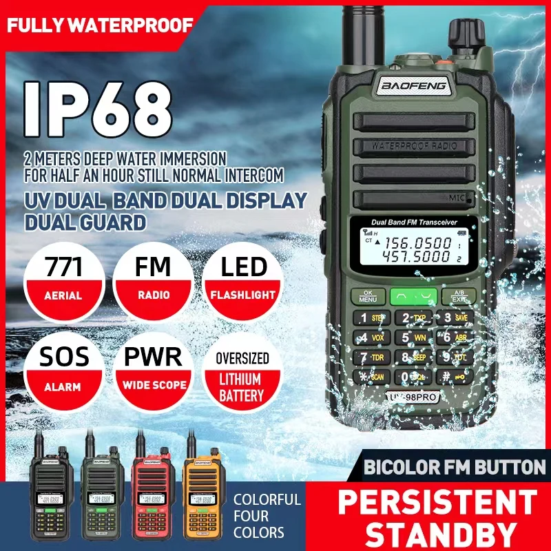 Baofeng UV-98 PRO Walkie Talkie Long Range 10W High Power IP68 Waterproof Two Way Radio Dual Band FM Portable Hunting  Radios 2