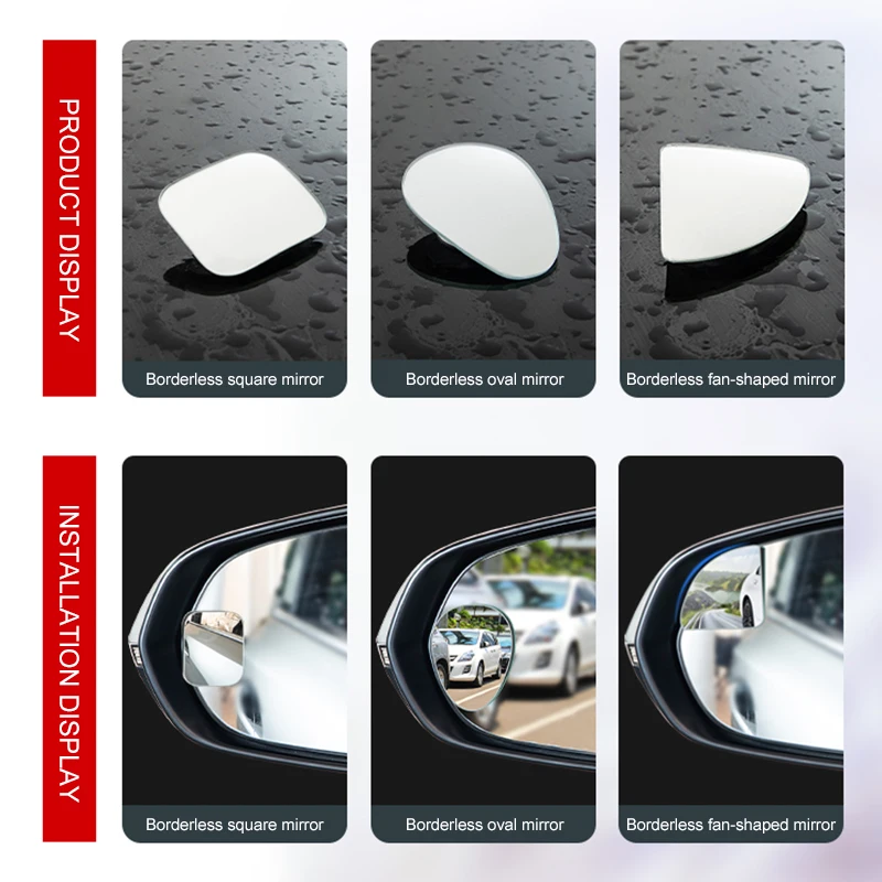 360° Adjustable Car Mirror Wide Angle Side Rear Mirrors Blind Spot Snap Way