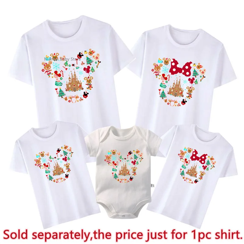 New Gingerbread Mickey Minnie Print Family Matching Christmas Shirts Funny Family Look Disneyland Xmas Trip Tops Tees Outfits 4