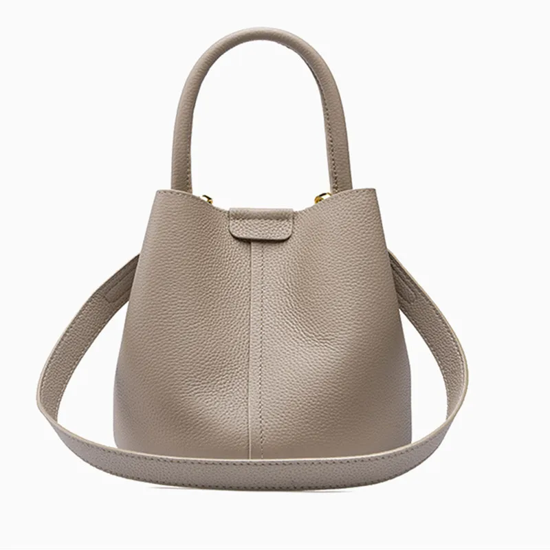 

100% Genuine Leather Composite Bag Women Casual Tote Bucket Bag For Shopper Office Ladies Solid Shoulder Crossbody Bags Handbags