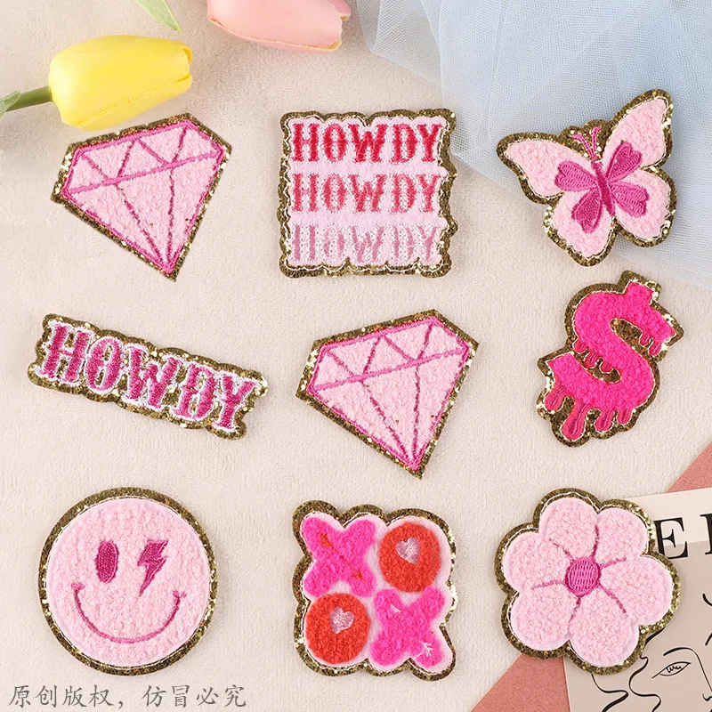 

Hot Selling DIY Smiling Face Letters Embroider Fabric Sew Patch Label Sticker for Cloth Hat Jeans Backpack Adhesive Emblem Badge