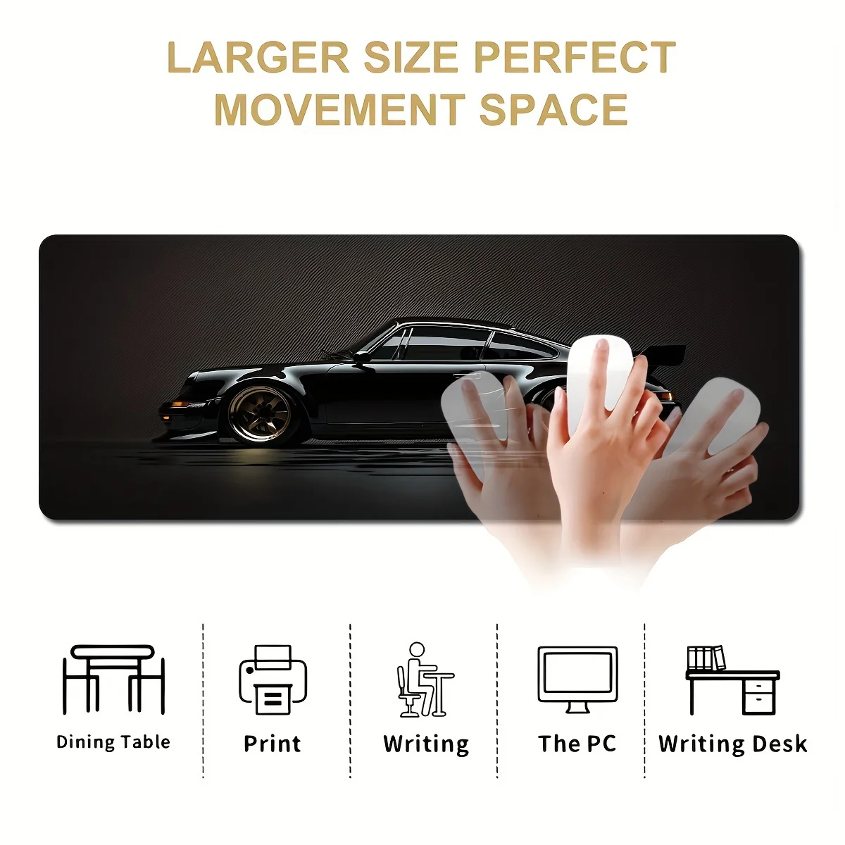 Black classic car gaming mouse pad overview