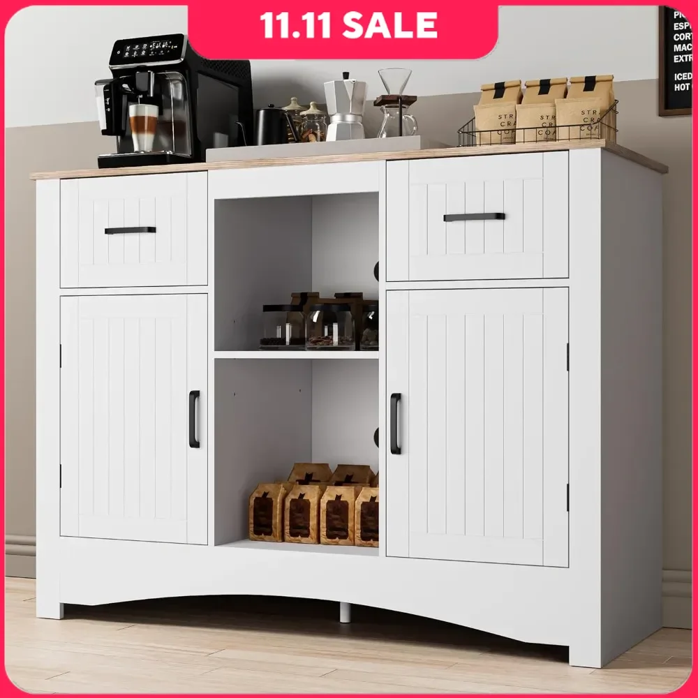 Kitchen Cabinet with Doors and Adjustable Shelves, CARB/EPA Certified Sturdy and Durable Wood, 42.5" Kitchen Buffet