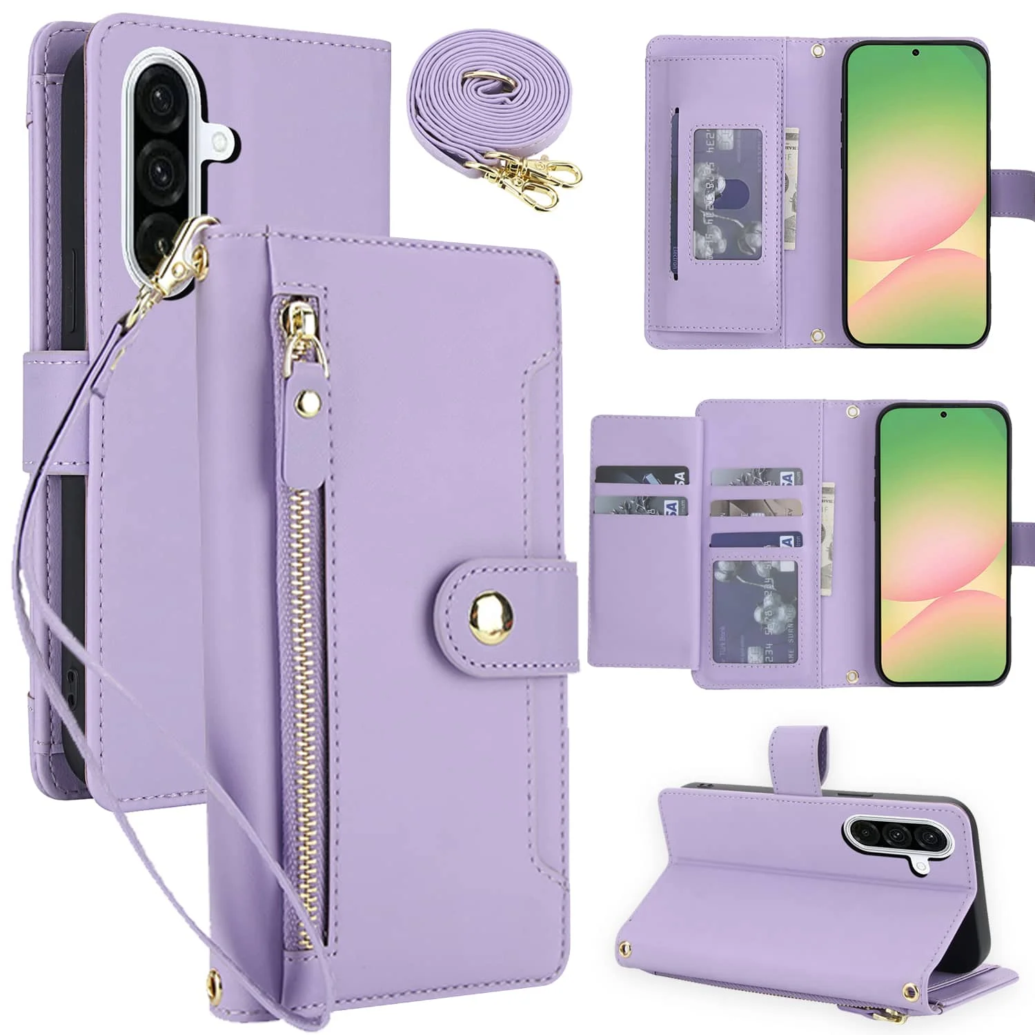 Zipper Pocket Flip Wallet Case with Card Holder Slot