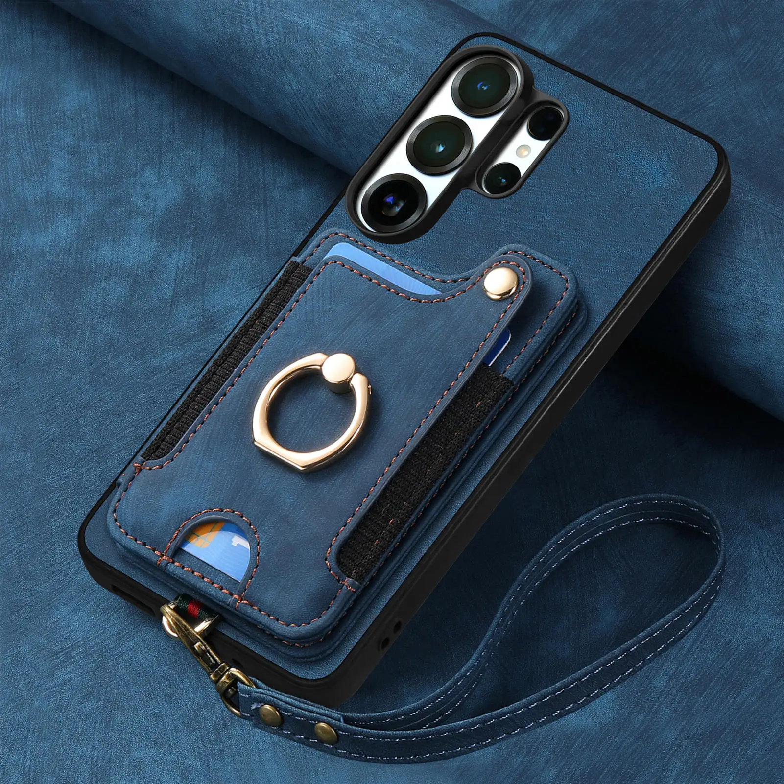 Leather RFID Blocking Wallet Phone Case with Ring Holder and Card Slots