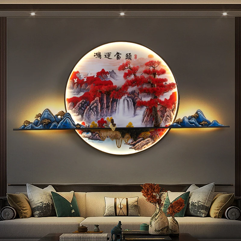 APRIL 모던 그림 벽 조명, 중국 창의적인 풍경, 소나무 벽화 램프, 가정 거실, 서재, 침실 장식