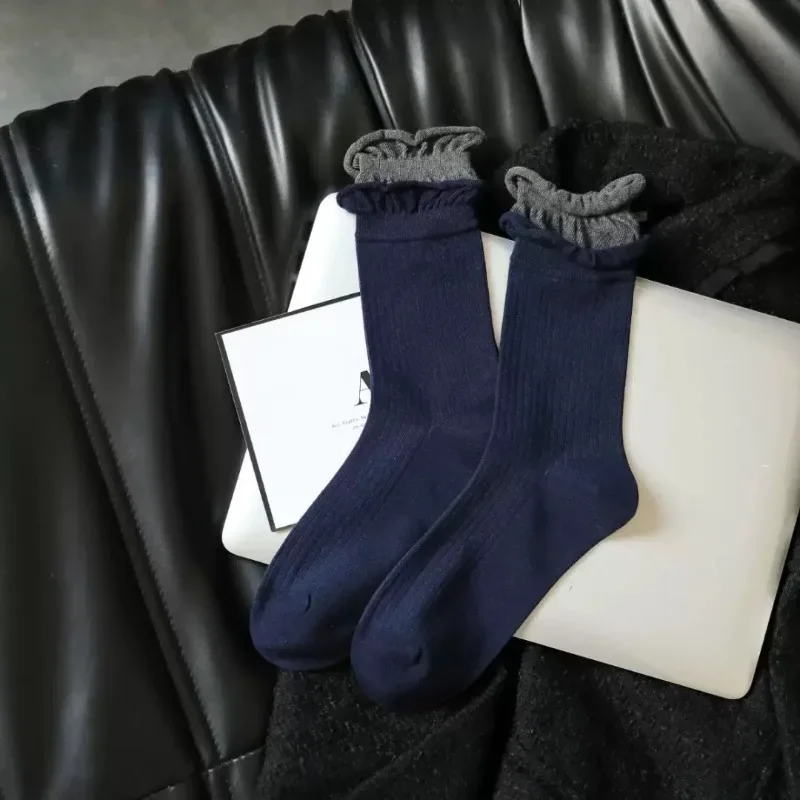 5 Paar Damen-Retro-Mittelsohlensocken, klassisch, einfach, bequem, schweißabsorbierend, geruchsdicht, Freizeitsocken – Detail 6
