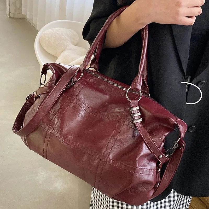 

Vintage Wine Red Handbag for Women Fashion Soft Pu Leather Ladies Armpit Shoulder Bag Large Capacity Female Hobo Crossbody Bag