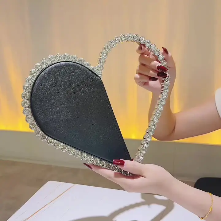 Pochette Da Sera A Forma Di Cuore Con Strass, Mini Borsa Scintillante Con Tracolla A Catena, Per Matrimoni E Feste, Piccola/Grande - 5