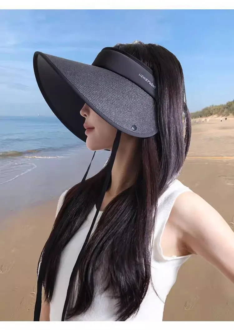 Summer Wide Brim Sunhat Women Sun Hats Foldable Adjustable Outdoor Beach Bucket Hat UV Protection Visors Fisherman Ponytail Caps