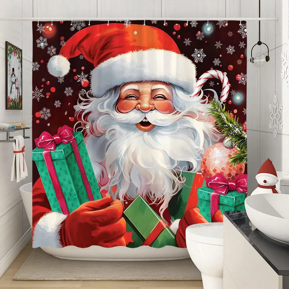 

Рождественская занавеска для душа в виде Санта-Клауса для ванной комнаты в стиле ретро Рождественский милый праздничный Декор моющиеся шторы для ванной водонепроницаемый декор для ванной комнаты