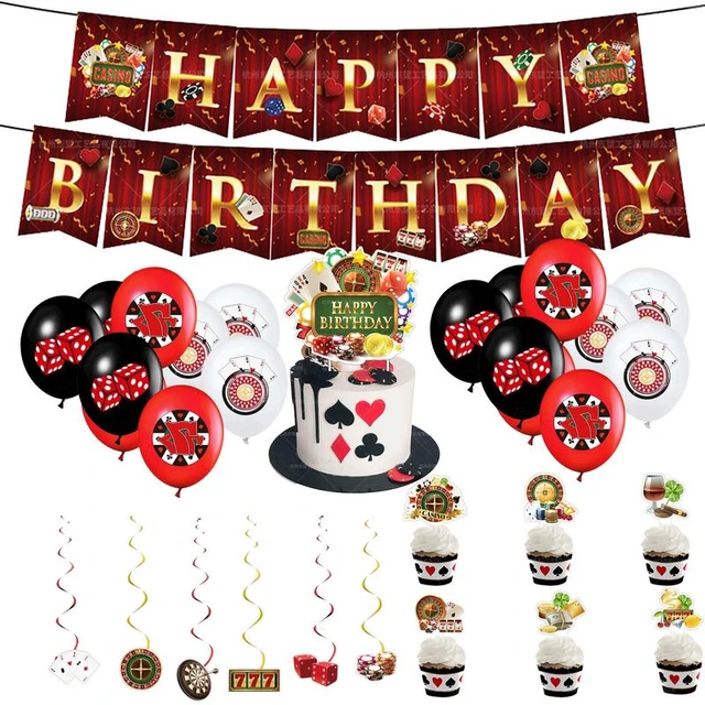 Casino Birthday Party Decorations Las Vegas Supplies Poker Happy Birthday  Banner CASINO Letter Balloons Banner Casino Confetti - AliExpress