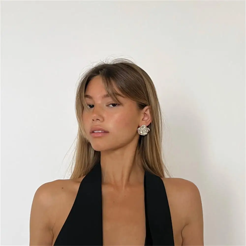 18K Gold Plated Vintage Multilayer Petals Metal Flower Stud Earrings Women Rust Proof 3D Roseflower Studs Bijoux Stylish Aretes