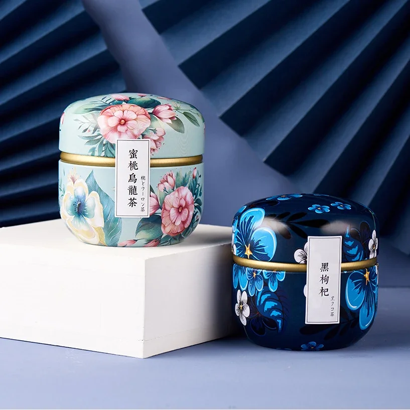 Tea Tin Box Tea Canister Mini Tea Box Storage Containers Tea Coffee Tins Flowers Pattern Food Storage Box for Herb Candy Chocolate Sugar Spices Candle