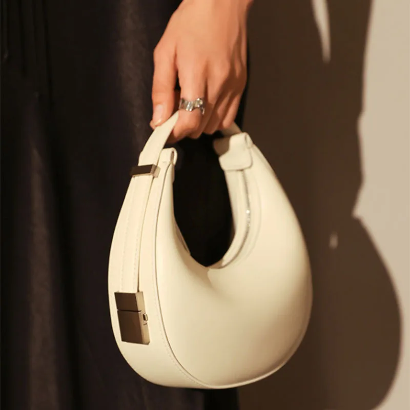 2024 New Classic Women's BagSolid Color Crescent Bag Simple Handbag Daily Versatile Shoulder Bag Novel Design Korean Fashion Bag
