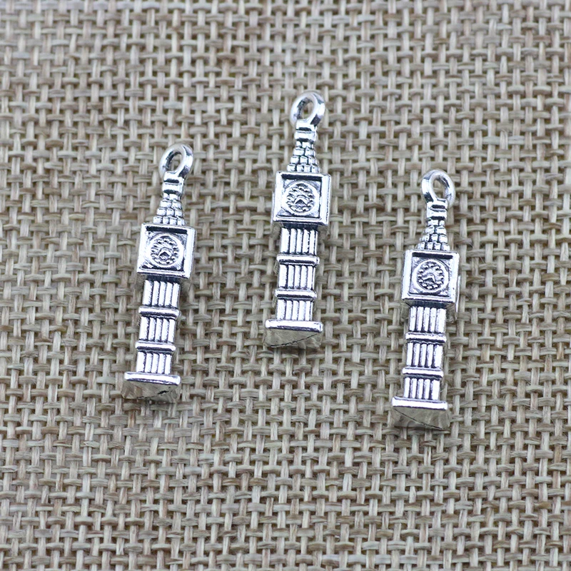 

10Pieces 5*27mm Mixed Alloy Antique Silver Color Iron Tower Charms Keychain Pendant Accessory For DIY Jewelry Making