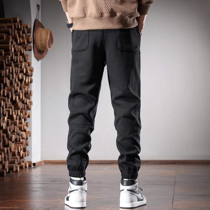 Autumn Black Elastic Waist Pants Men Casual Baggy Pencil Pants Streetwear Clothing Korean Style Drawstring Jogging Trousers