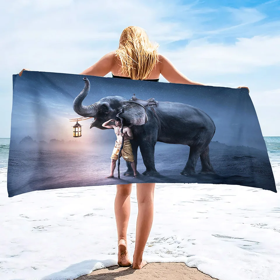 Strandlaken Vintage Beige Olifant Strandhanddoeken voor Volwassenen Microvezel Zandvrije Badkamer Handdoeken Lichtgewicht Kids Sneldrogende Handdoek Geweldig voor reizen, Zwemmen Camping, Vakantie, Gym 150x180cm