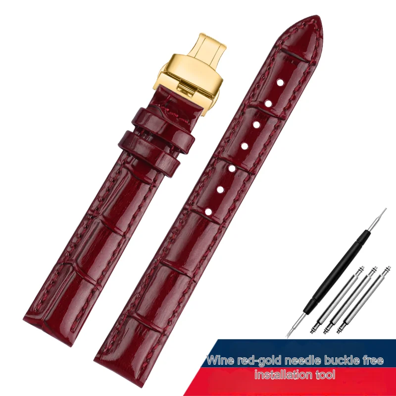 Wine Red Glossy Leather Watch Strap - 18mm Universal Women's Accessory