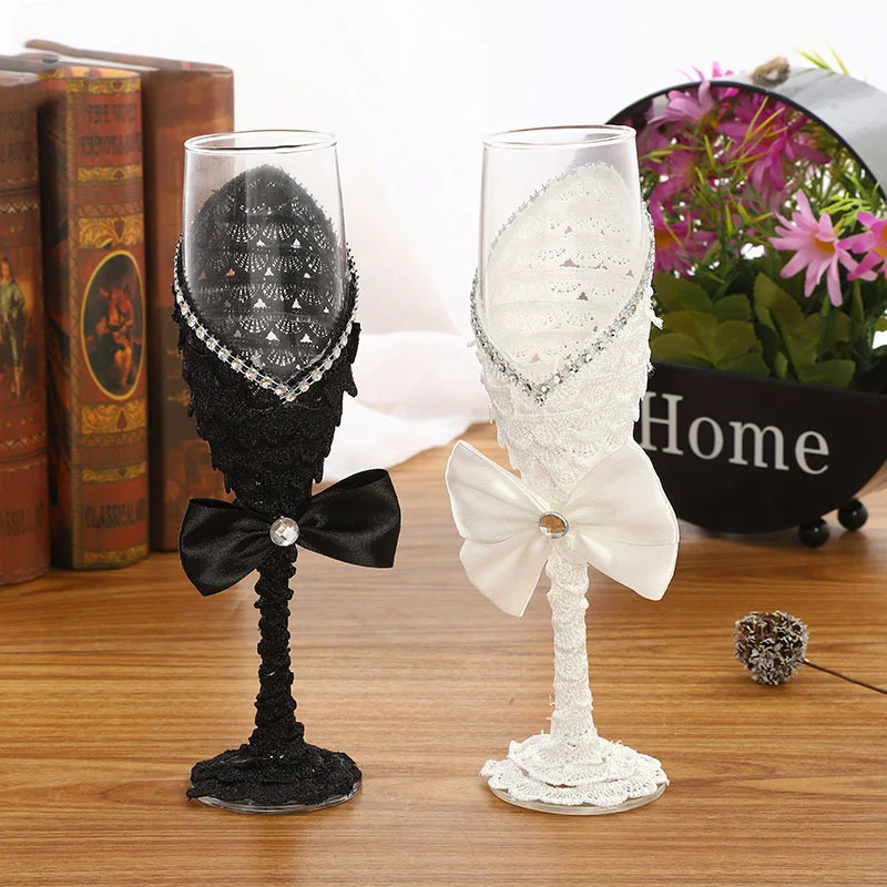 Glasseam Wedding Champagne Flutes Set of 2 Silver Toasting Glasses for  Bride and Groom