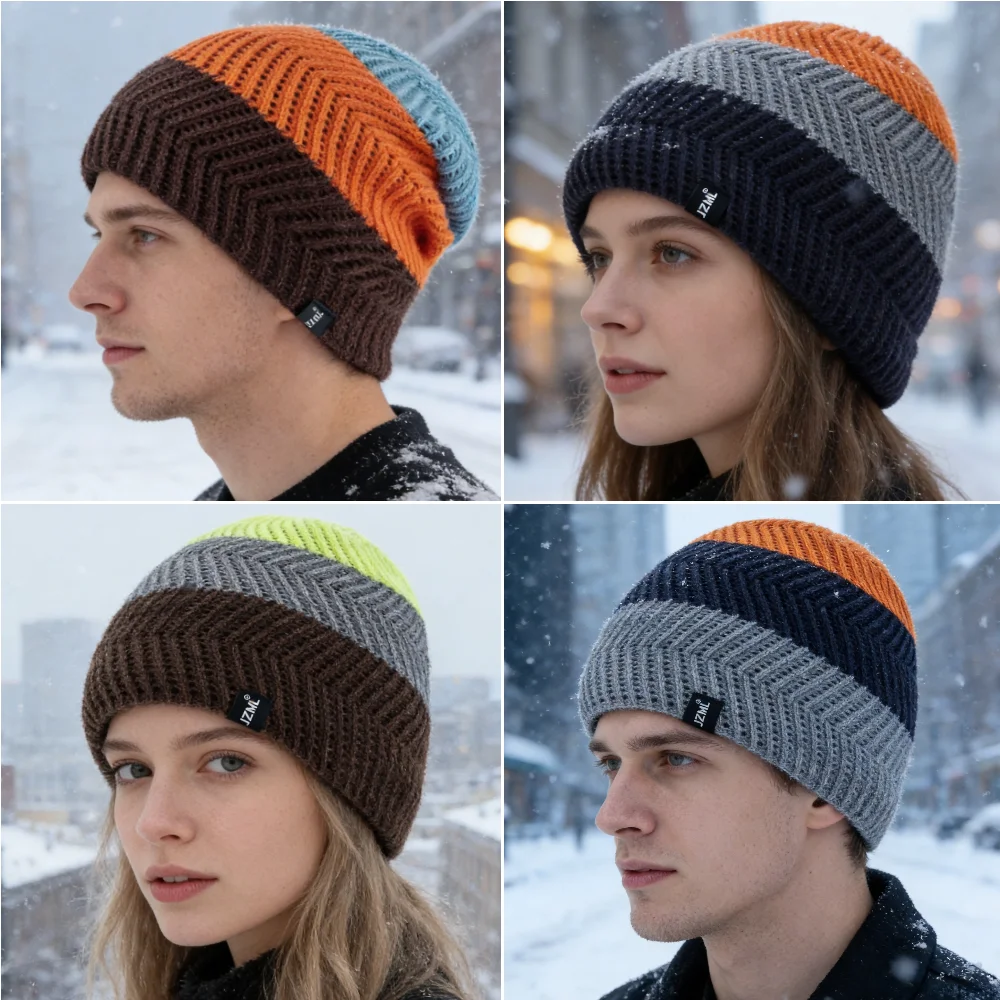 New Style Unisex JZML Letter Label Decor Beanie Hat Casual Colorful Stripes Winter Knitted Hat Daily Life Outdoor Ski Sports Cap