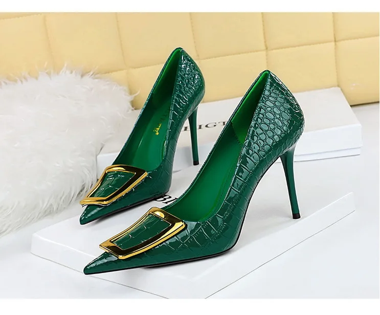 Shoes Women 10 Cm Metal Buckle Ladies Pumps Luxury Women's Banquet Shoes Stilettos High Heels Women Sexy Party Shoes