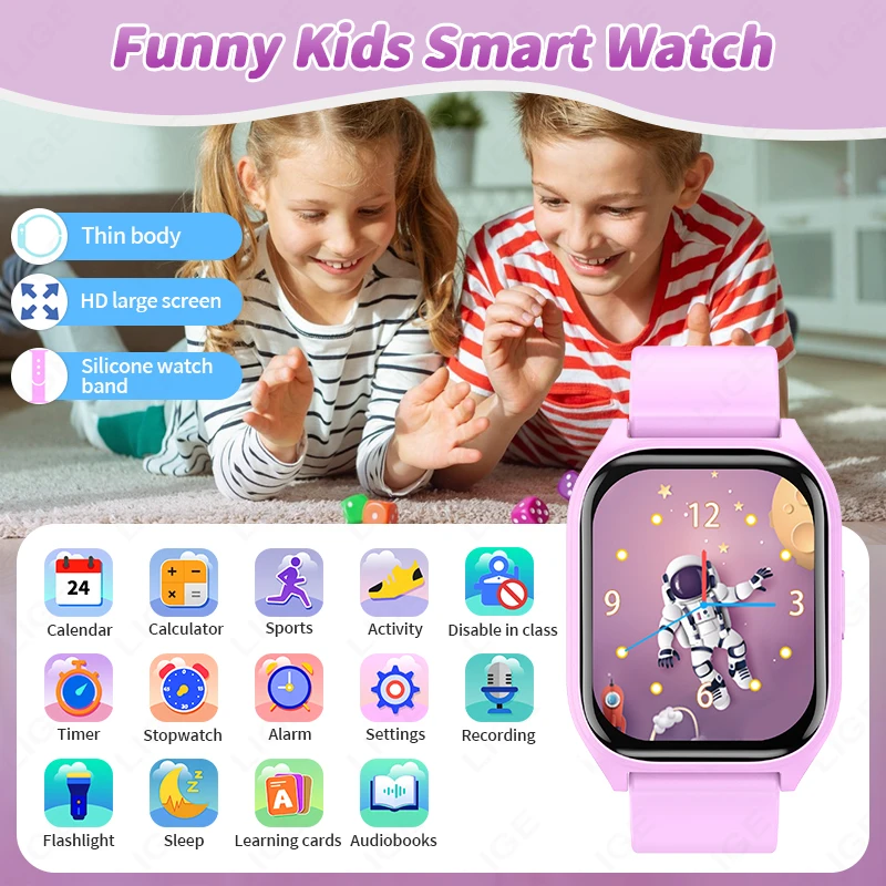 LIGE Children's Smartwatch Kids Watch Intelligence Learning Puzzle Game Sound Recording Smart Watches Alarm Clock Birthday Gift
