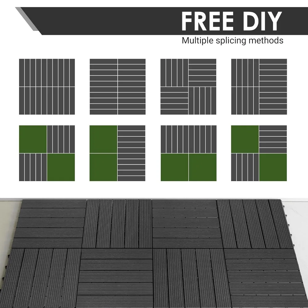 Plastic Interlocking Patio Deck Tiles 12" x 12" Waterproof Indoor Outdoor Flooring Patio Floor Decking 54 PCS