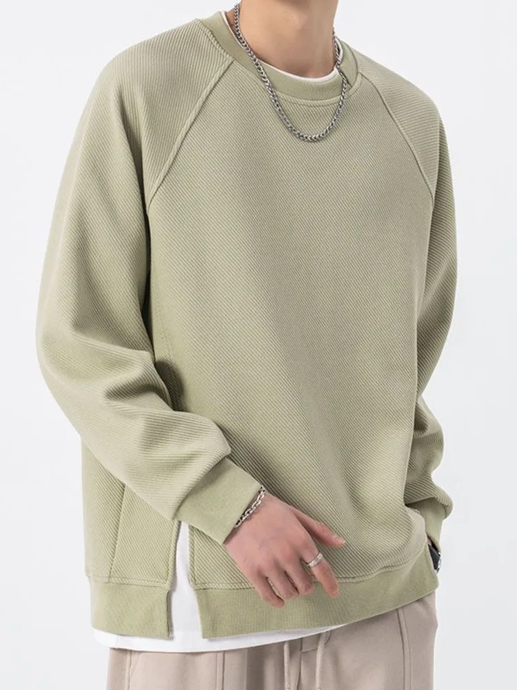 

Autumn Winter Men O-Neck Long T-shirt Fashion Casual Comfortable Loose High Street Fake Two Piece Sweater Bottom Shirt