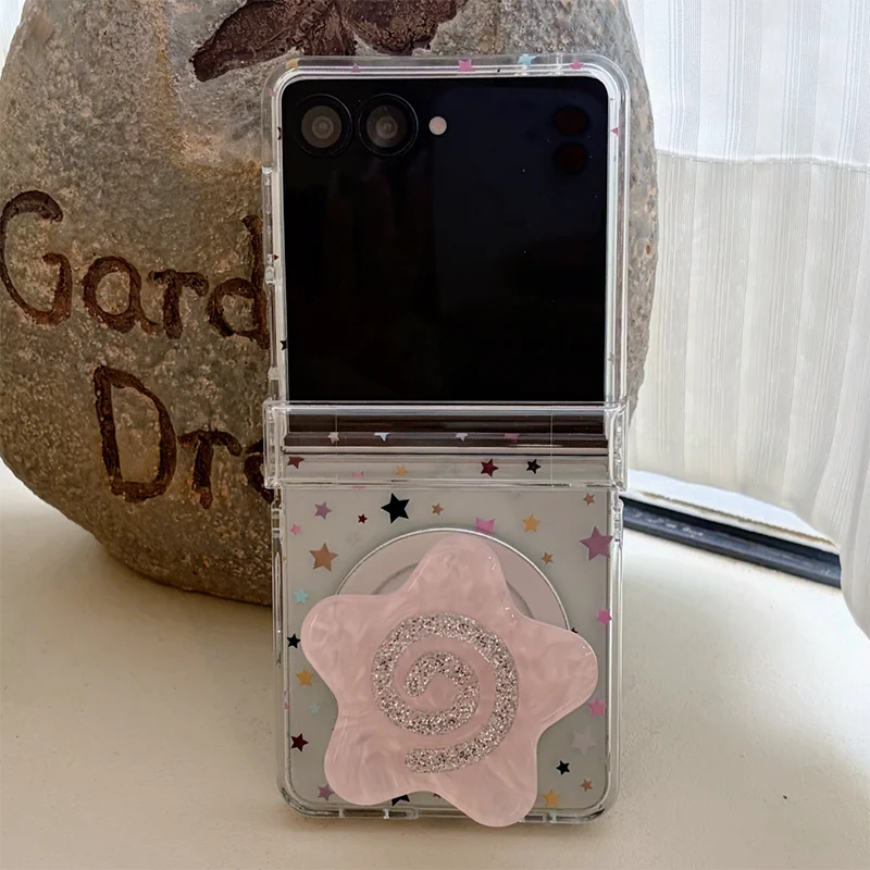 Korean Cute Star Magnetic Phone Case with Magsafe Stand and Hinge Holder