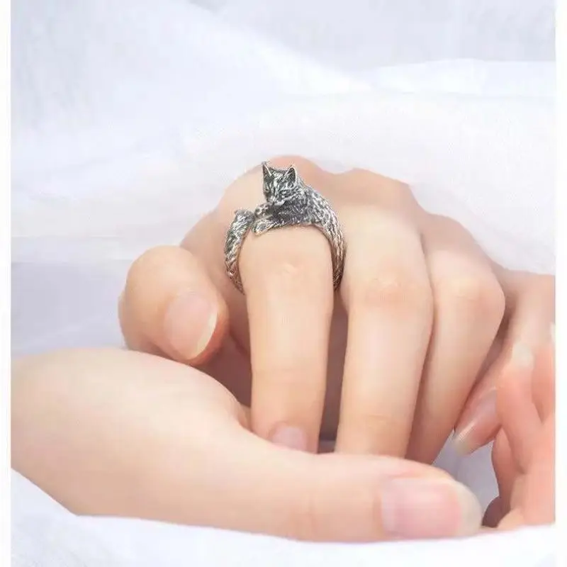Lucky and Lucky Meaning: Retro Chinese Cat Ring with Adjustable Opening for Men and Women