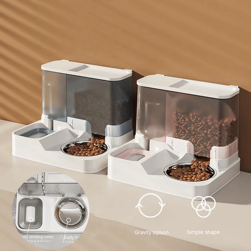 

Автоматическая кормушка для кошек большой емкости Диспенсер для воды из нержавеющей стали для влажного сухого разделения Контейнер для корма для собак Чаша для питьевой воды