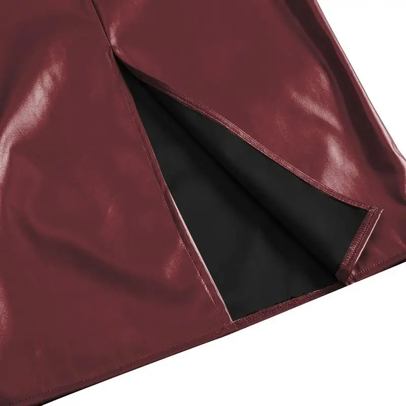 Women PU Leather High Waist Midi Skirts Fashion Long