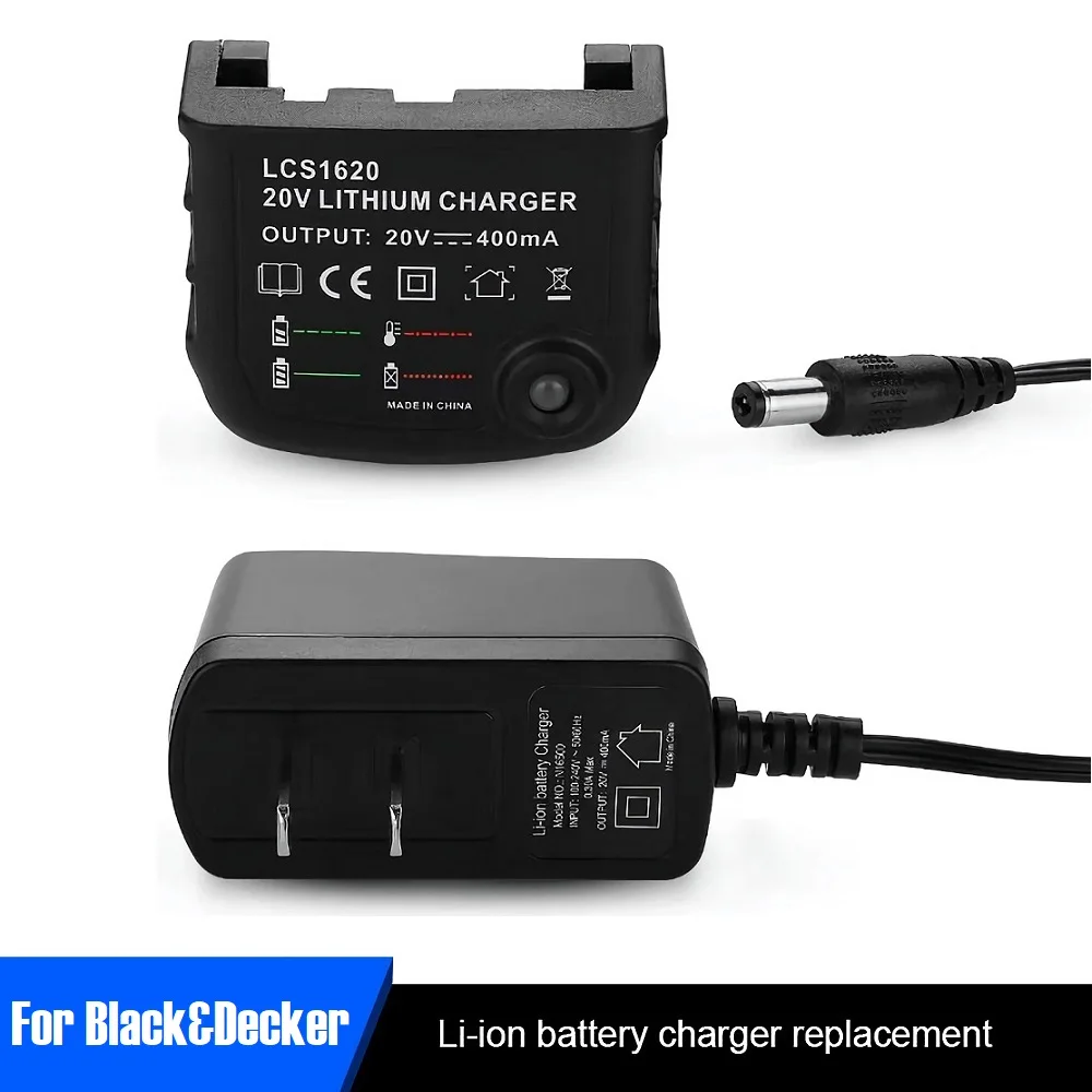 Caricabatterie Per Batterie Litio Black &amp; Decker 18V/20V - Compatibile Con BL2018, LBXR20, Ricarica Rapida