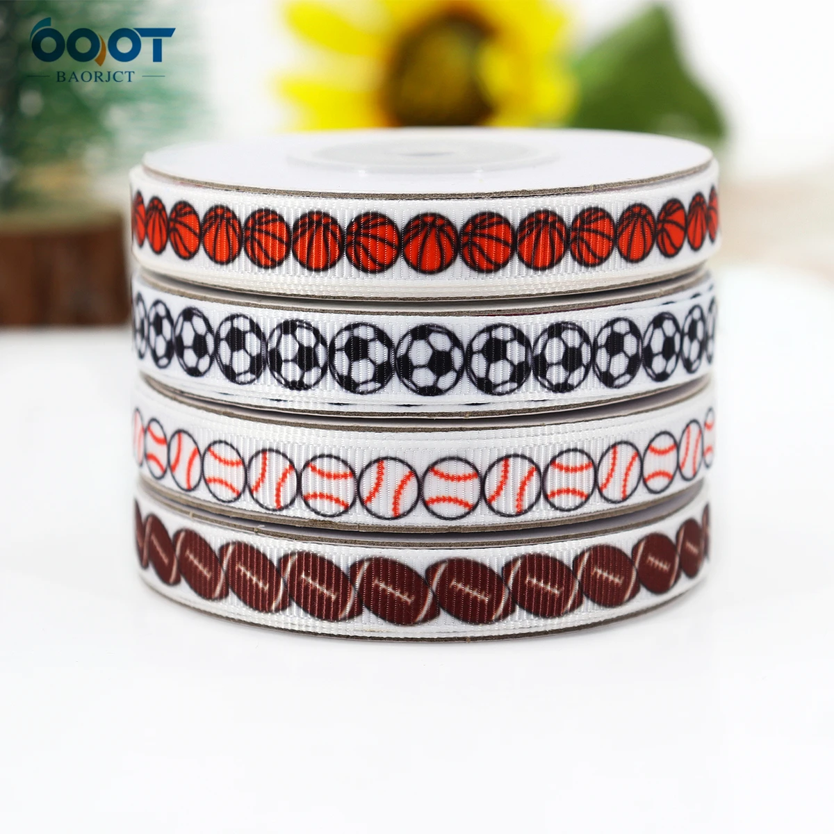 Sports Geometric Basketball And Football Ribbons,10MM 10Yards Bow Cap Accessories Party Gift Wrap DIY Handmade Materials