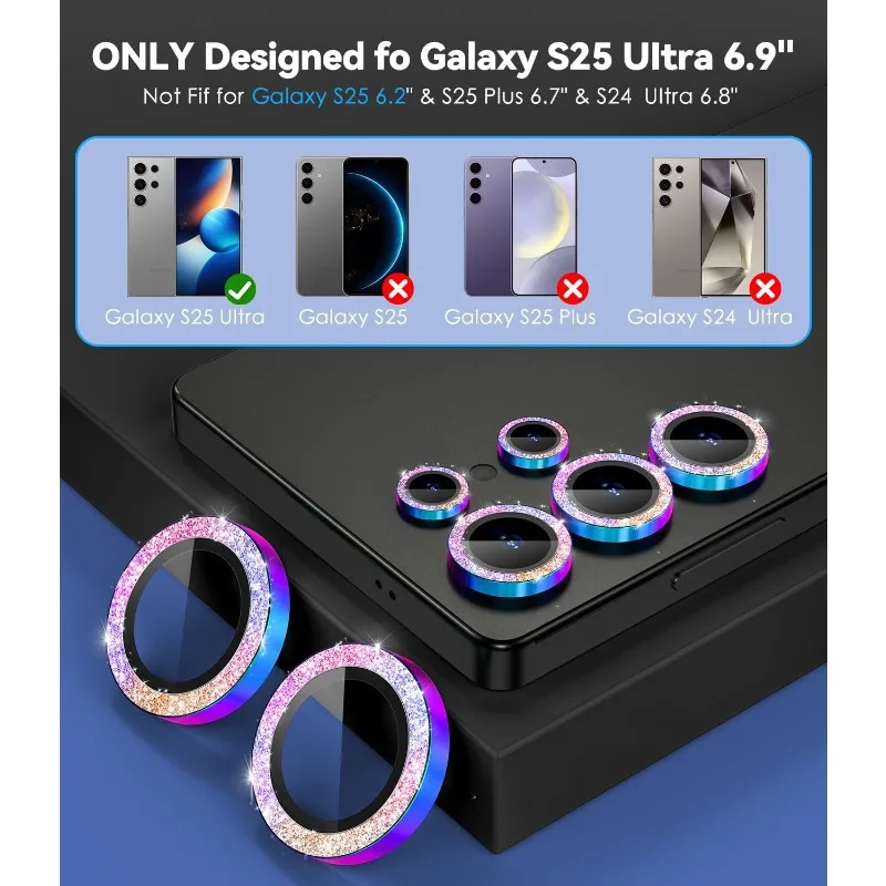 Ultra-HD Tempered Glass Glitter Camera Lens Cover with Metal Ring