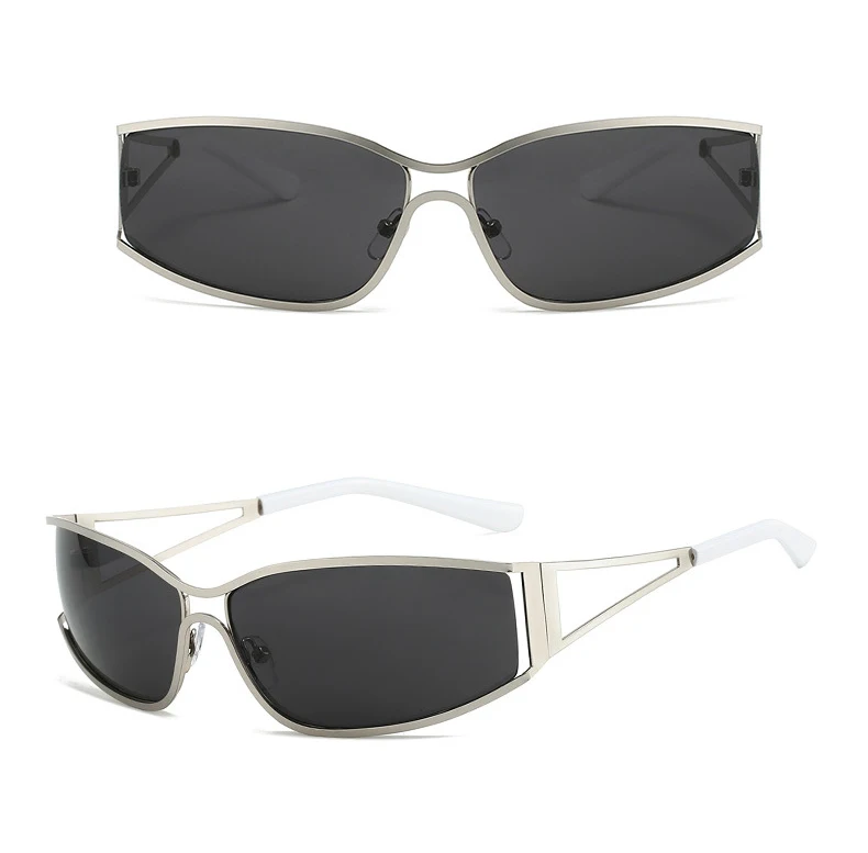 Neueste Hollow Out Y2K Sonnenbrille Damen Trendy Gradient 2000'S Wrap Around Sonnenbrille Marke Steampunk Shades Mirror Brillen – Detail 7