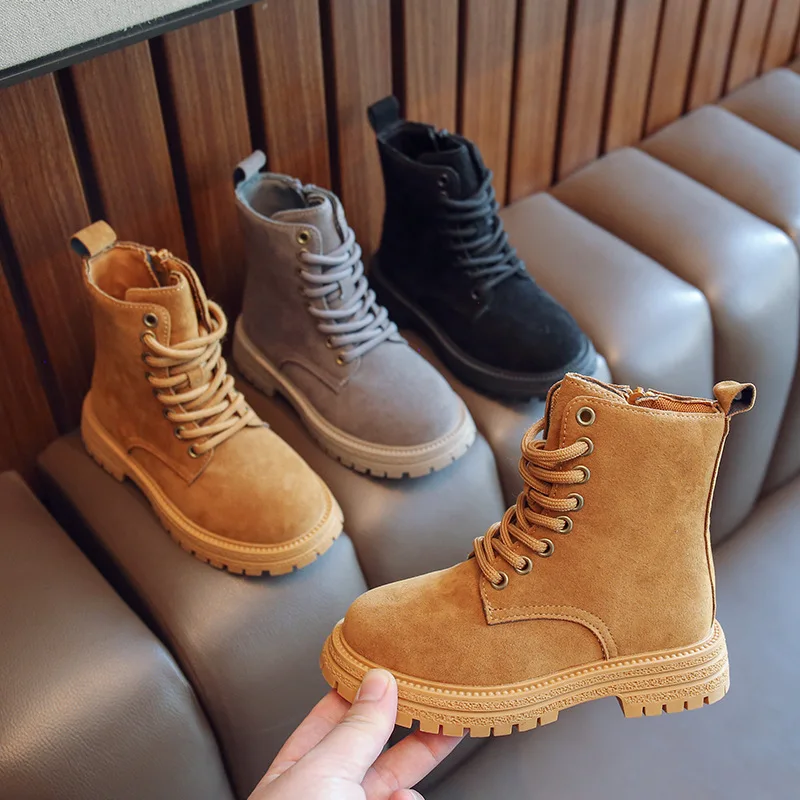 3-12Years Old Kids Shoes Autumn Winter Boy Fashion Boot for Girls British style Children Boots Black Brown Gray