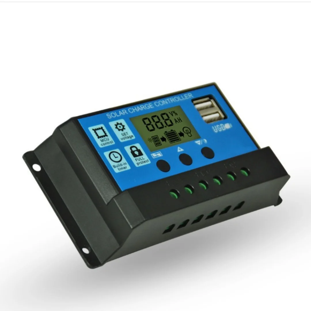 Solar Charge Controller 10A/30A Solar Charge Controller 12V24V Dual USB 5V Output Solar Panel PV Regulator with Optical Control Timing Function