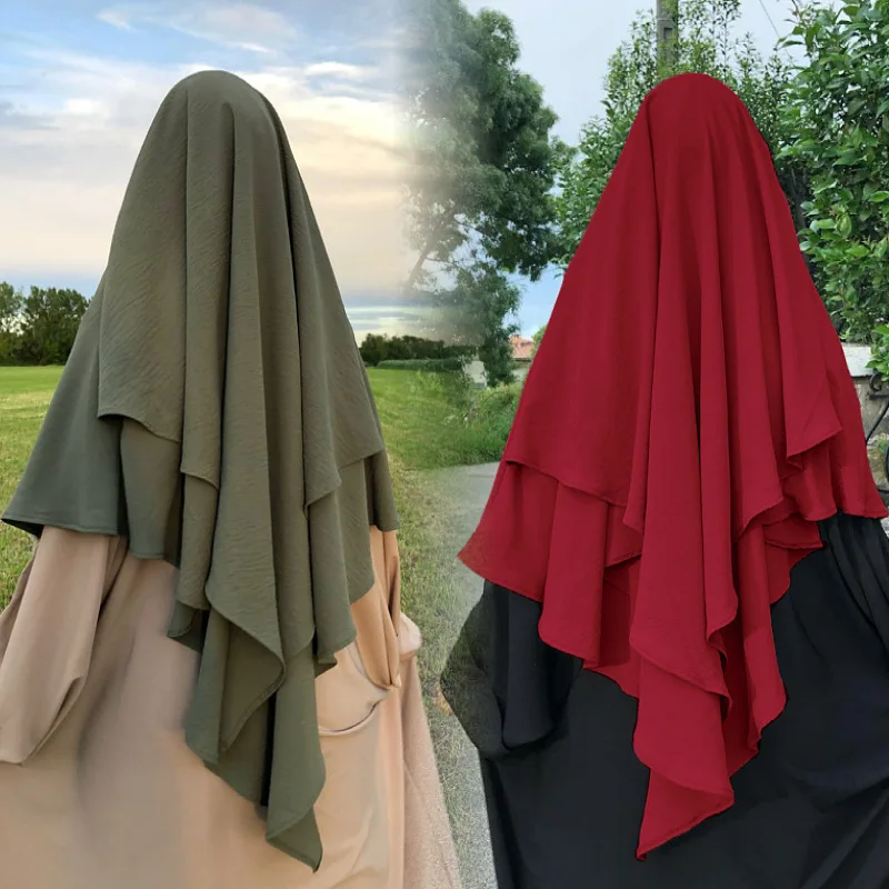 Hijab Long Khimar 2 Layers Ramadan Eid Prayer Garment Plain Muslim Headcarf Hijabs for Women Islamic Saudi Turkey Niqab Turban