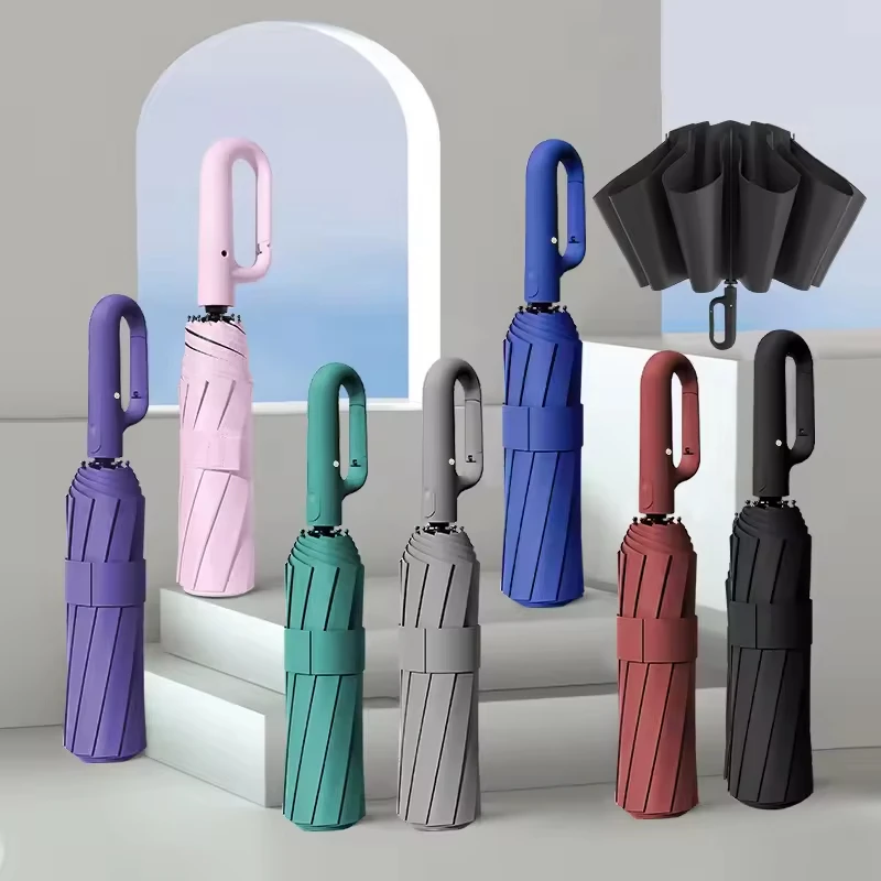 Automatic Umbrella Men Women Fully Automatic Folding Large Rib Strong Sunshade Double Ring Buckle Design