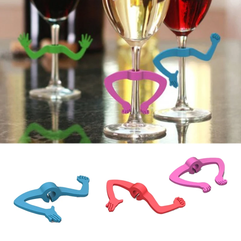 6Pcs Wine Glass Marker Silicone Wine Drink Markers Identifiers for Assorted Colours,Random Color
