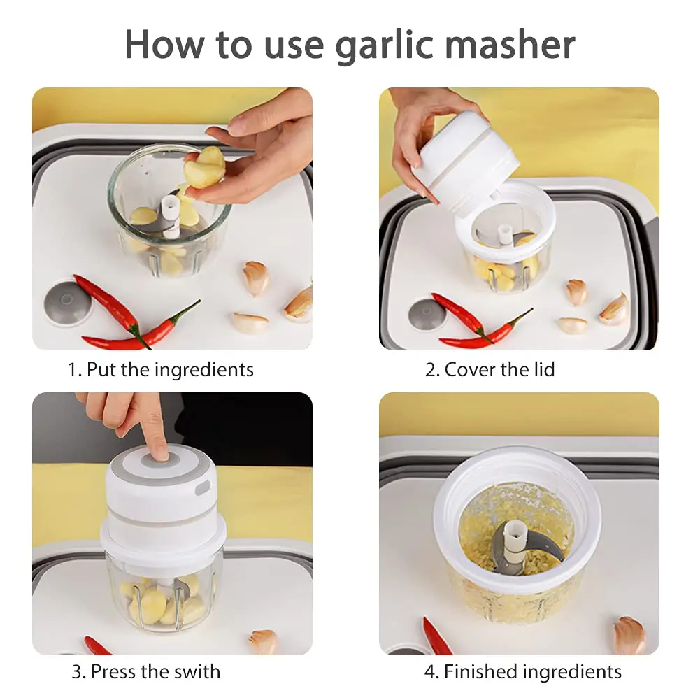 100/300mL Mini Electric Garlic Chopper for Vegetable Crushing