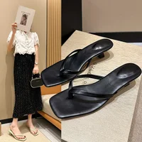 Women's Flip Flops Summer New High Heel Sandals Outdoor Wear Large Size Slip-On Slippers Comfortable PU Leather Footbed