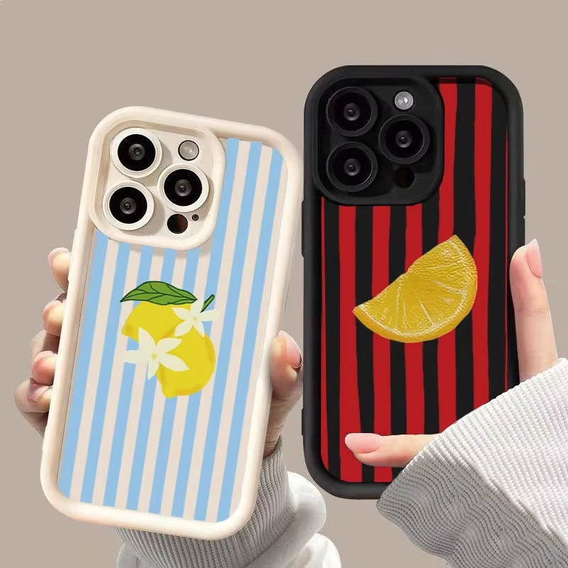 Summer Lemon Stripe Soft Phone Case Cover