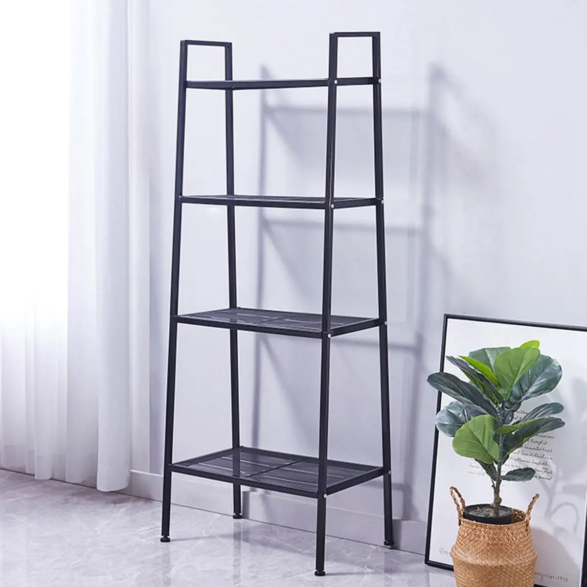 

Ladder Shelf 4-Tier Bookshelf Plant Flower Stand Storage Rack Industrial Organizer Modern Shelves Shelving Bookcase Stable Metal