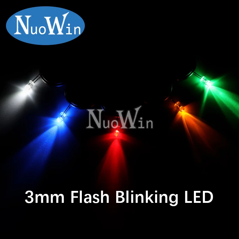 LED Diode 50pcs 3mm White Green Red Blue Yellow Light Emitting Diode Automatic Flashing LED Flash Control Blinking F3 1.5HZ