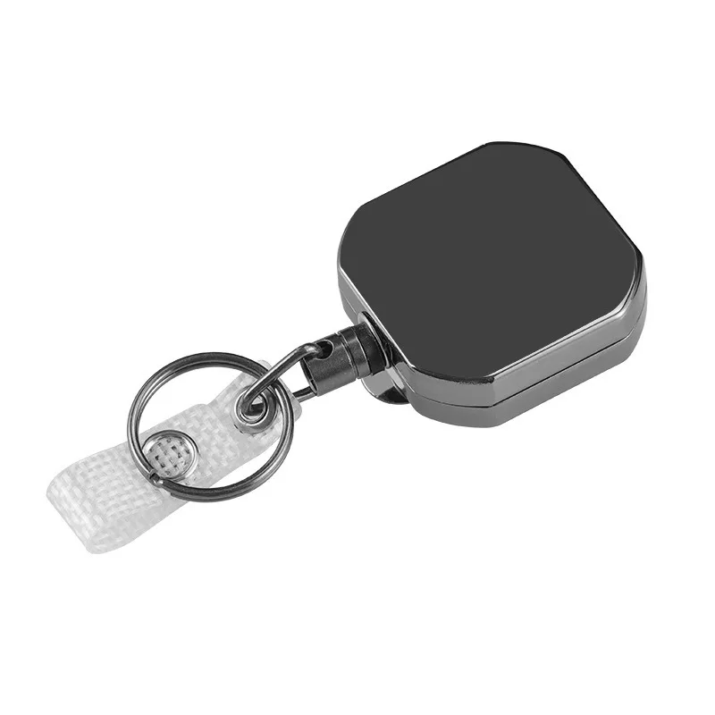 4CM 사각형 풀 메탈 접이식 키체인 건메탈 헤비 듀티 배지 릴 강철 와이어 리코일 키링 도난 방지 벨트 클립