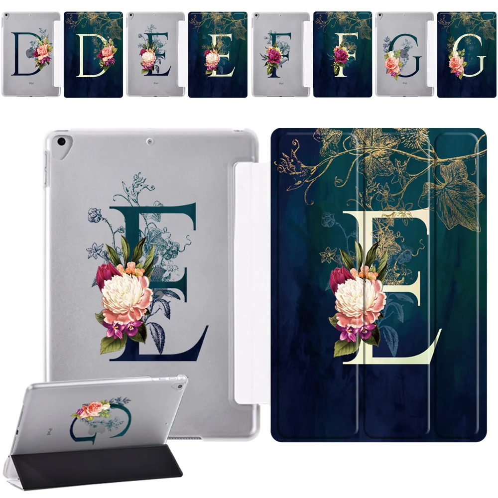 

Tablet Case for Apple IPad Air 1 2 9.7"/Air 3 10.5"/Air 4 10.9" Flowers 26 Letters Pattern Folding Smart Cover Shell + Stylus